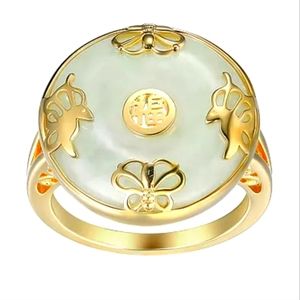 Ross-Simons Jade "Good Fortune" Butterfly Ring in 18kt Gold Over Sterlin…